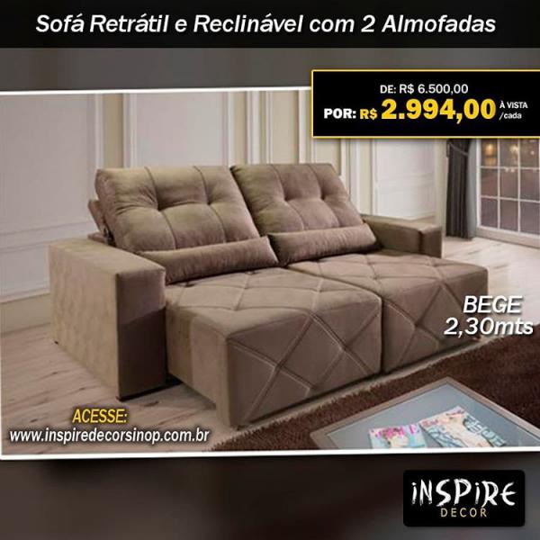 Sofá Retrátil Reclinável com 2 Almofadas Inspire Decor Sinop MT